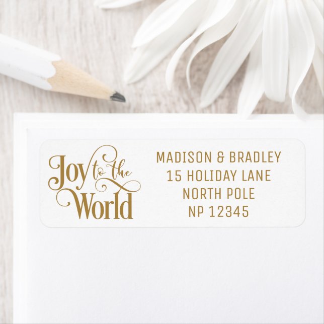 Étiquette Joy To The World Christmas Holidays Gold Script (En situation)