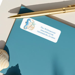 Étiquette Joy Watercolor Ocean Beach Seahorse & Seashells