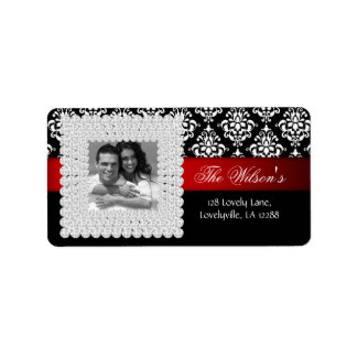 Étiquette Joyau Mariage damassé Noir Rouge Blanc