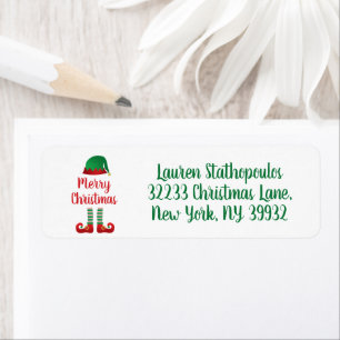 Étiquette Joyeuse tenue Elf Noël Typographie rouge