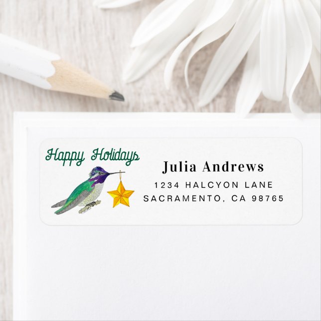 Étiquette Joyeuses Fêtes Colibri (En situation)