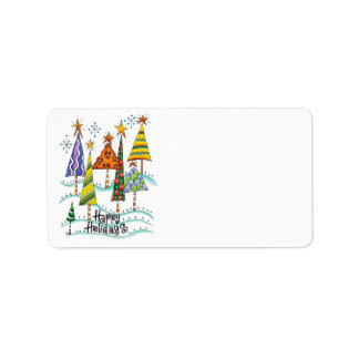Étiquette Joyeuses Fêtes ! Jolis sapins de Noël avec des éto