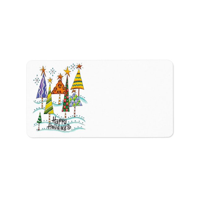 Étiquette Joyeuses Fêtes ! Jolis sapins de Noël avec des éto (Devant)