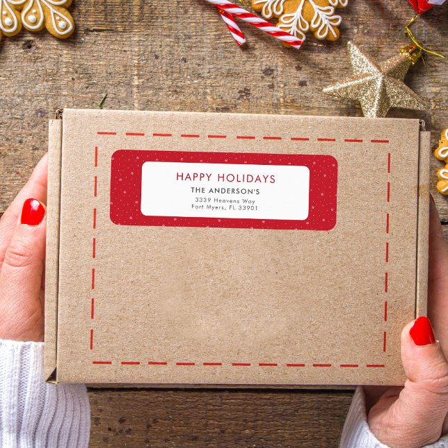 Étiquette Joyeuses fêtes Noël Minimal Snowflakes Rouge (Créateur téléchargé)