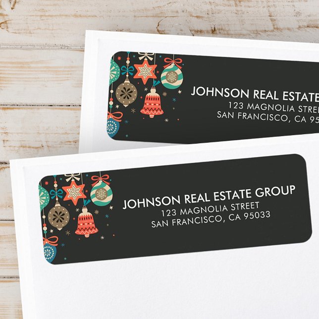 Étiquette Joyeuses fêtes | Ornements de vacances modernes (Créateur téléchargé)