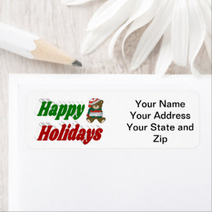 Étiquette Joyeuses fêtes Teddy Bear typographie de Noël