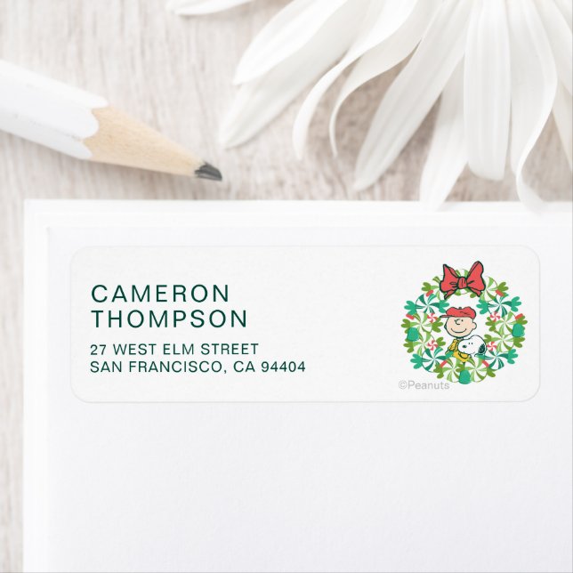 Étiquette Joyeuses fêtes | Wreath de bonbon de menthe poivré (En situation)