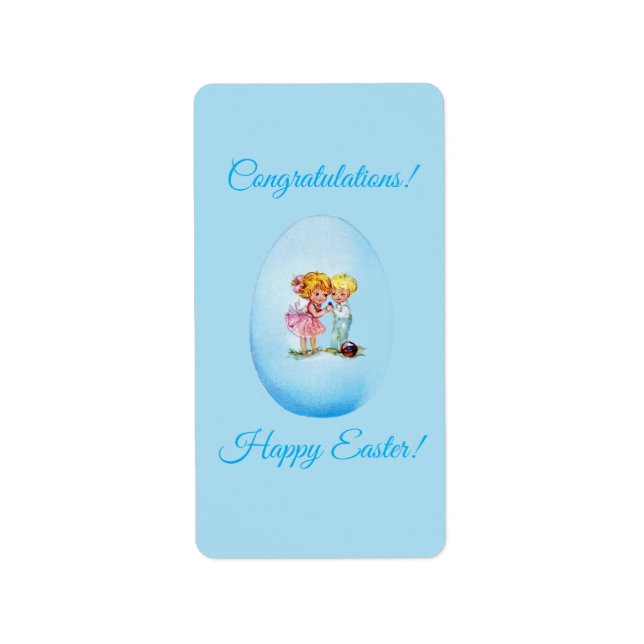 Étiquette Joyeuses Pâques !  Carte postale rétro, œuf de Pâq (Devant)