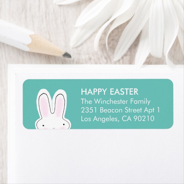 Étiquette Joyeuses Pâques sarcelle mignon lapin drôle adress (En situation)