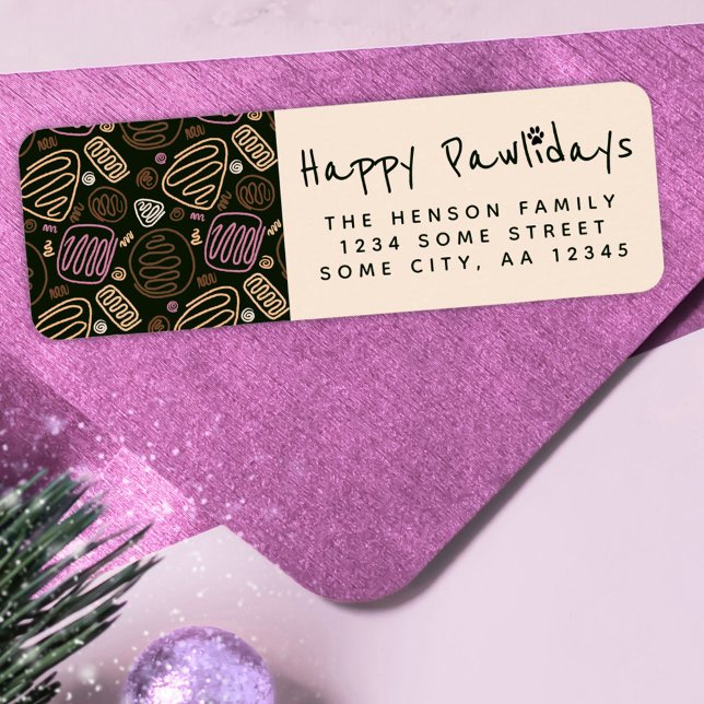 Étiquette Joyeuses Pawlidays Rose Une ligne Forme Adresse de (Créateur téléchargé)