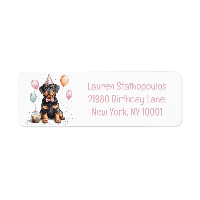 Étiquette Joyeux Anniversaire Chien Rottweiler (Devant)