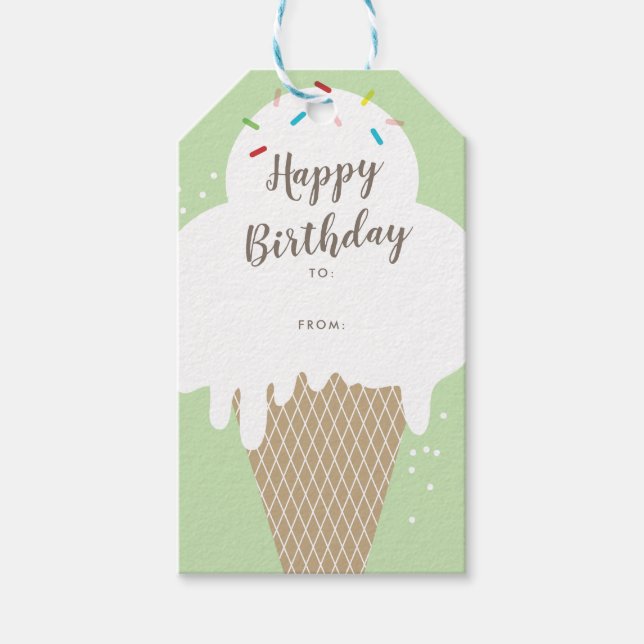 Étiquette Joyeux Anniversaire Cône de Glace (Devant)