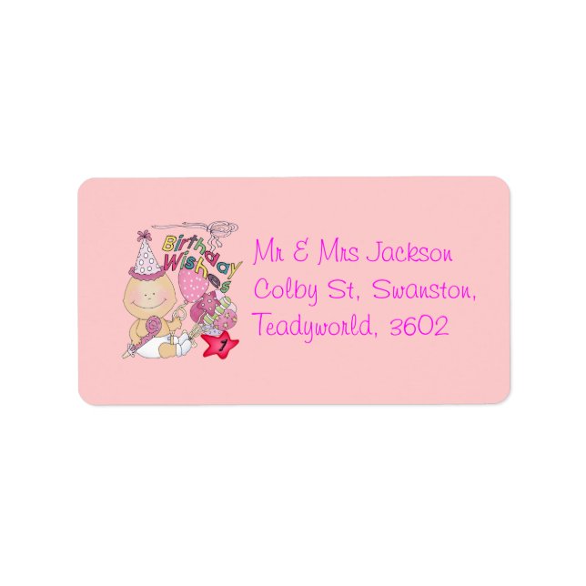 Étiquette Joyeux anniversaire fille souhaite 1 an (Devant)