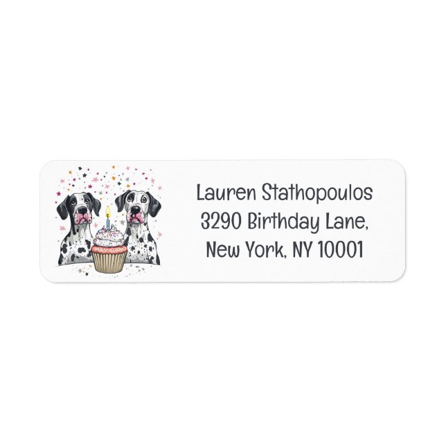 Étiquette Joyeux anniversaire Great Dane Dogs Cupcake (Devant)