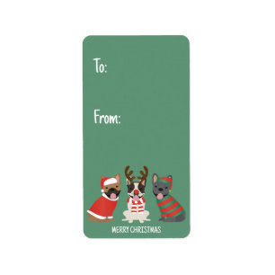 Étiquette Joyeux Buldogs français de Noël