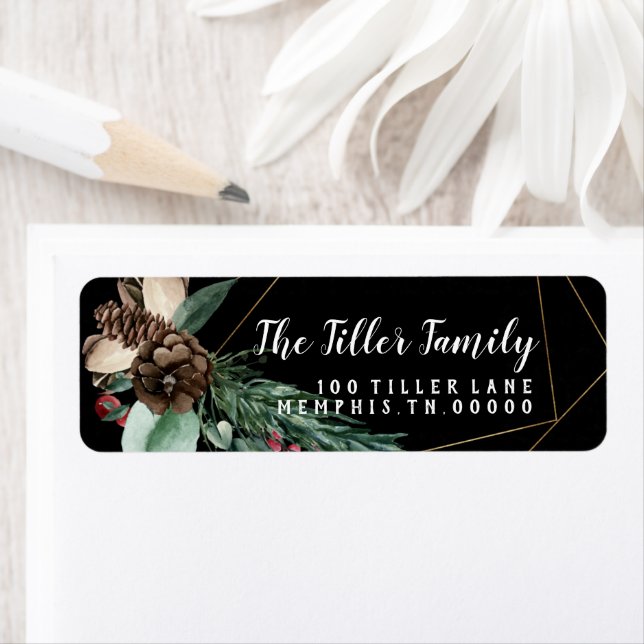 Étiquette Joyeux cadre Floral Or de Noël (En situation)