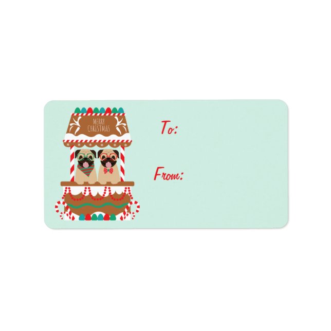 Étiquette Joyeux Carlins de Noël Chiens de vacances (Devant)