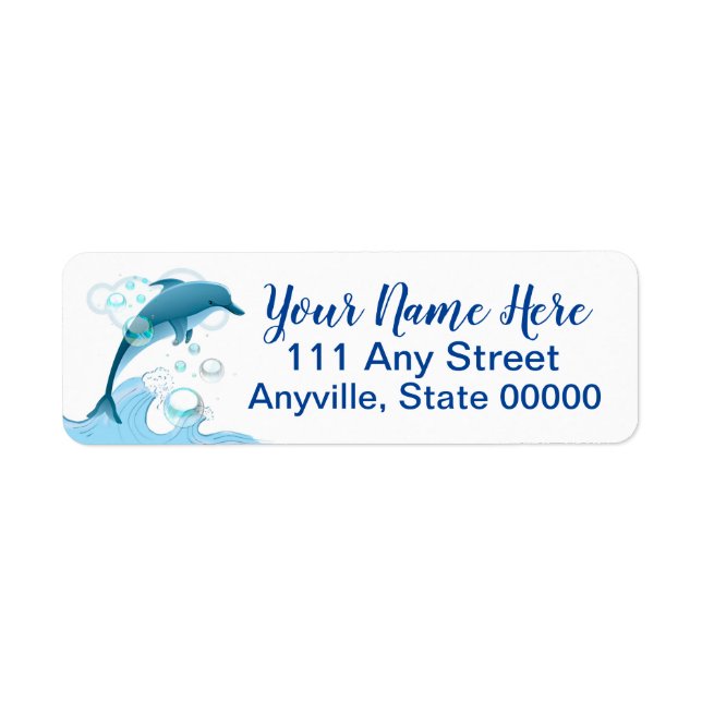 Étiquette Joyeux dauphin de saut avec des bulles (Devant)