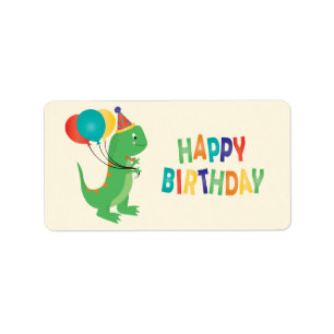 Étiquette Joyeux Dinosaure Anniversaire Ballons colorés