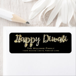 Étiquette Joyeux Diwali Chic Black and Gold Letting Script