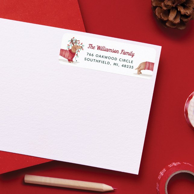 Étiquette Joyeux et lumineux | Chandail de Noël Dachshund Do (Merry & Bright | Dachshund Dog Christmas Sweater Label)