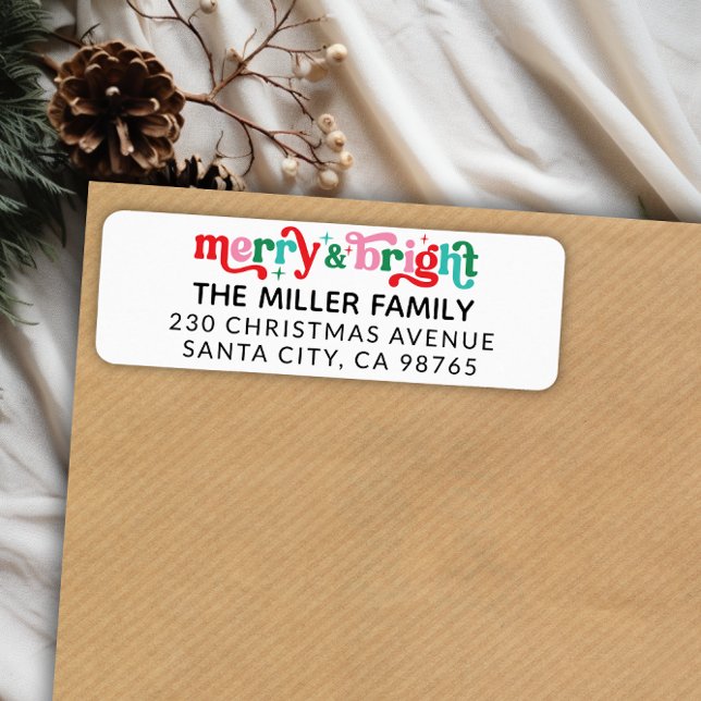 Étiquette Joyeux et lumineux Noël moderne Adresse de retour (Merry and Bright Modern Christmas Return Address Label)