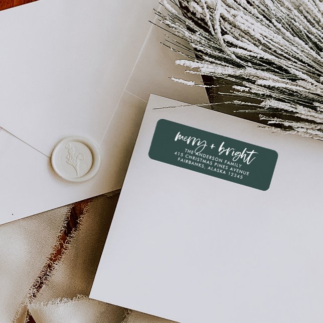Étiquette Joyeux et lumineux | Noël vert Boho (Trendy and boho Christmas return address labels)
