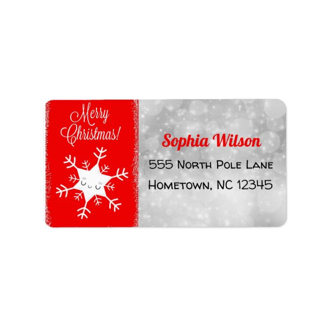 Étiquette Joyeux flocon de neige Joyeux Noël Rouge (Devant)