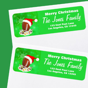 Étiquette Joyeux Football De Noël Avec Chapeau De Père Noël 