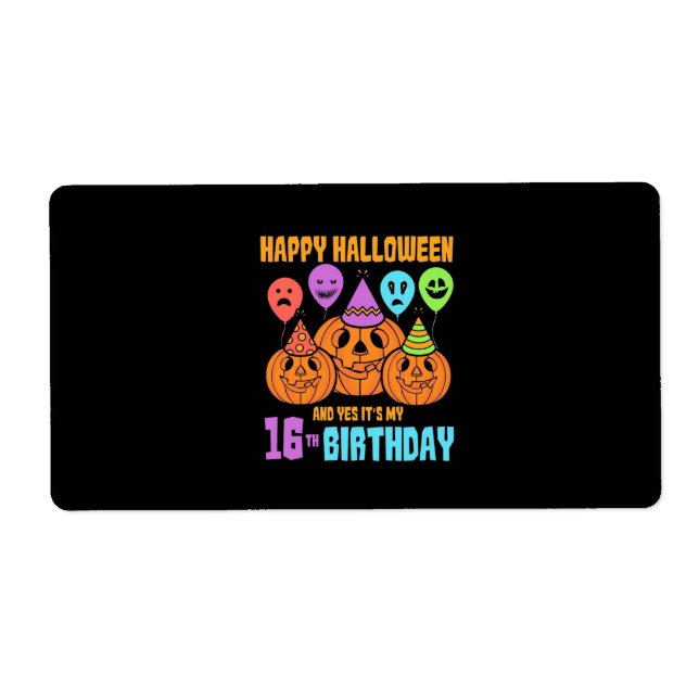 Étiquette Joyeux Halloween 16ème anniversaire (Devant)