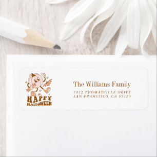 Étiquette Joyeux Halloween  Citrouille de points de Polka ré