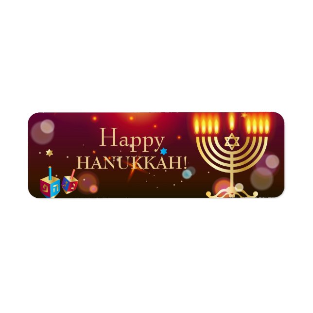 Étiquette Joyeux Hanoukka Holiday Gold Hanoukka Menorah (Devant)