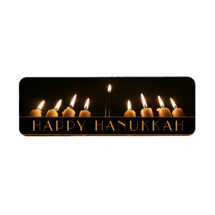 Étiquette Joyeux Hanoukka Menorah Light Neuf bougies brûlant