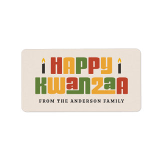 Étiquette Joyeux Kwanzaa bougie noire texte nom personnalisé
