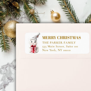 Étiquette Joyeux Noël! adorable, lapin blanc chapeau de Père