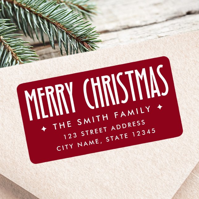 Étiquette Joyeux Noël adresse de retour rouge profond (Merry Christmas deep red return address Label)