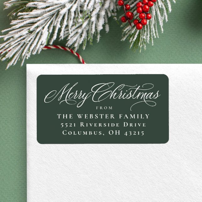 Étiquette Joyeux Noël adresse de retour vert élégant (Créateur téléchargé)
