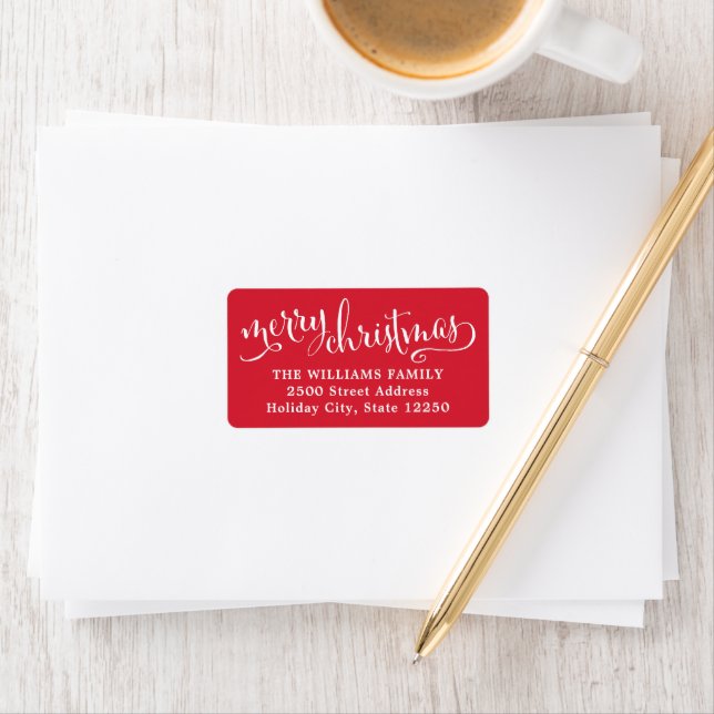 Étiquette Joyeux Noël Adresse Moderne Rouge Script (En situation)