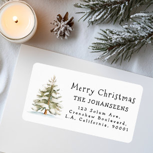 Étiquette Joyeux Noël Arbre Aquarelle Adresse de Retour   