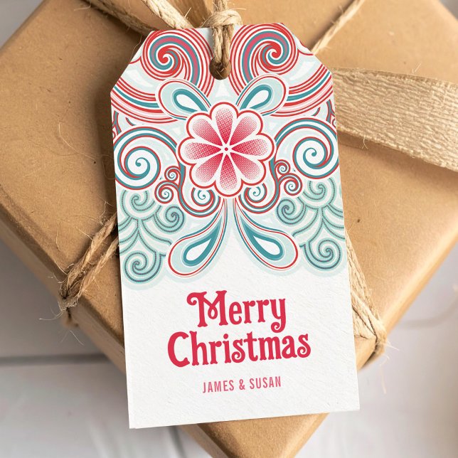 étiquette Joyeux Noël avec fleurs rouges et vertes (Créateur téléchargé)