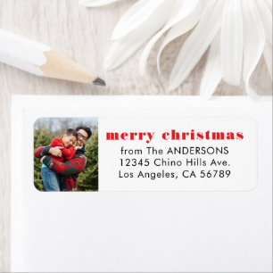 Étiquette Joyeux Noël avec photo adresse de retour
