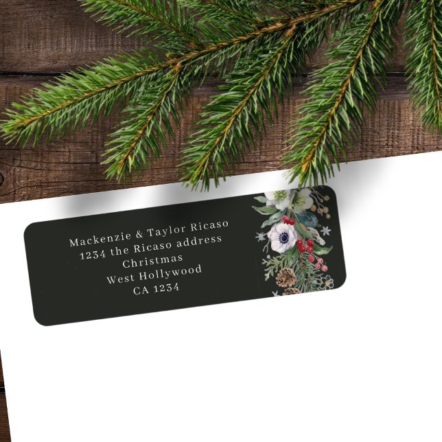 Étiquette Joyeux Noël Botanique Personnalisé  (Joyful Botanical Christmas Personalized Label
by Ricaso. Add your own address, business or personal)
