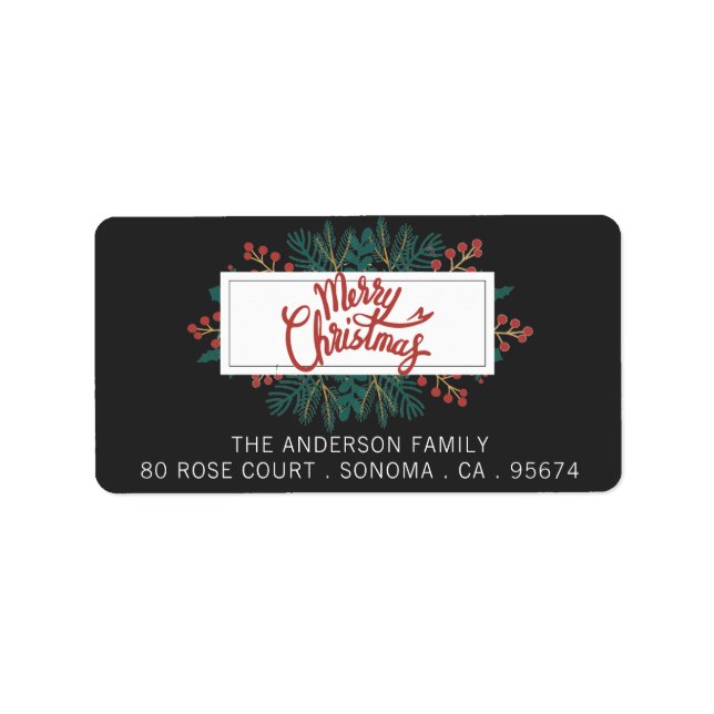 Étiquette Joyeux Noël Branches de Houx Adresse de Retour (Devant)