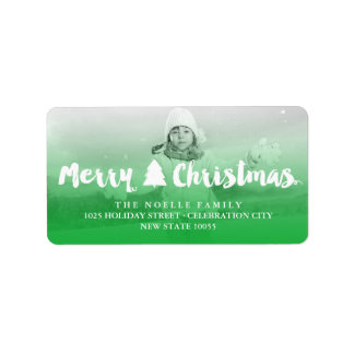 Étiquette Joyeux Noël Brush Script Arborescence Adresse phot