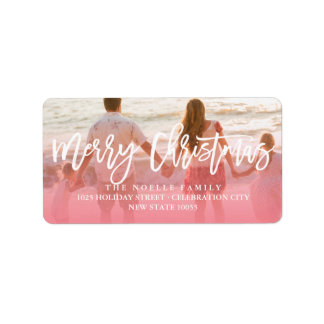 Étiquette Joyeux Noël Brush Script Photo Retour Adresse