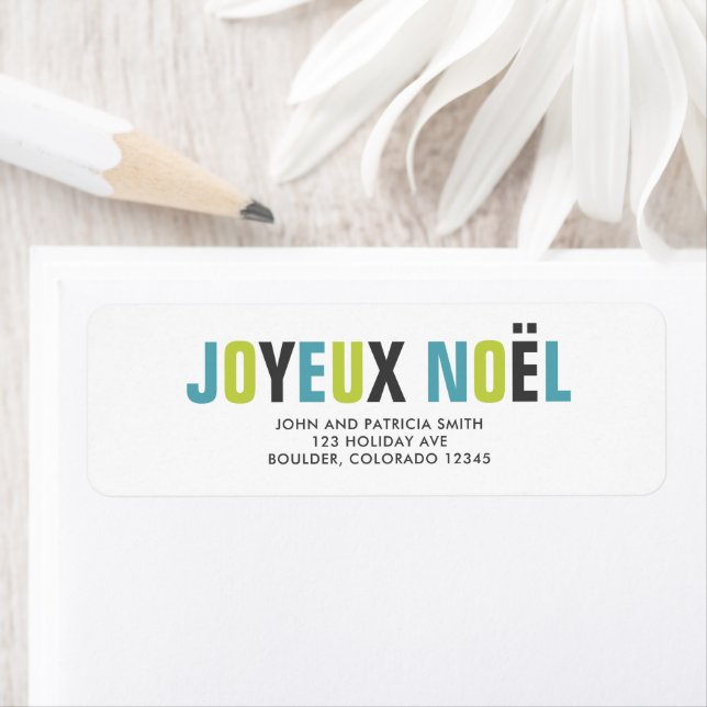 Étiquette "Joyeux Noel" Colorful Bold Lettres (En situation)