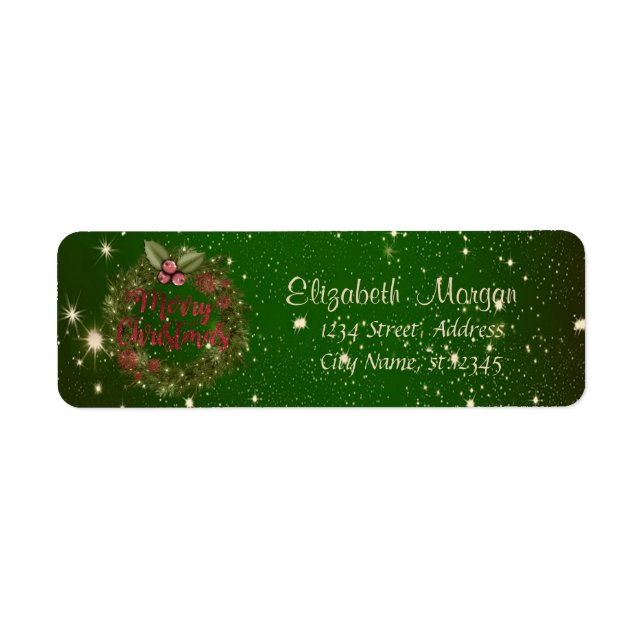 Étiquette Joyeux Noël, Couronne de fête verte (Devant)
