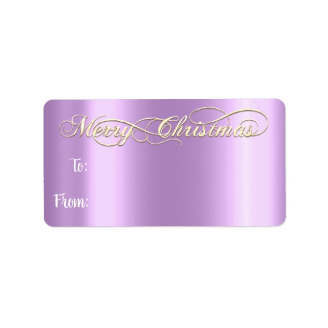 Étiquette Joyeux Noël de à la main Lettré or violet (Devant)