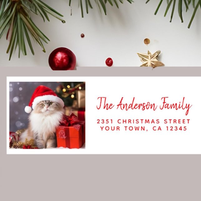 Étiquette Joyeux Noël du chat dans un chapeau de Père Noël (Créateur téléchargé)