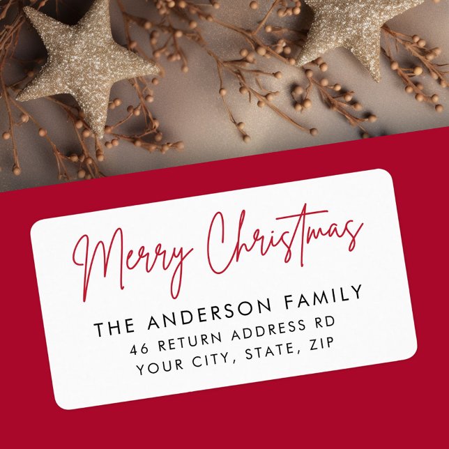 Étiquette Joyeux Noël écriture manuscrite adresse de retour (Merry Christmas handwritten script return address Label)